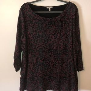 Croft & Barrow Burgundy and Black  Lined Semi Sheer Blouse